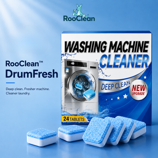 RooClean DrumFresh washing machine cleaner tablets (24 tablets) for removing detergent residue, odours and hidden build-up in all washing machines.