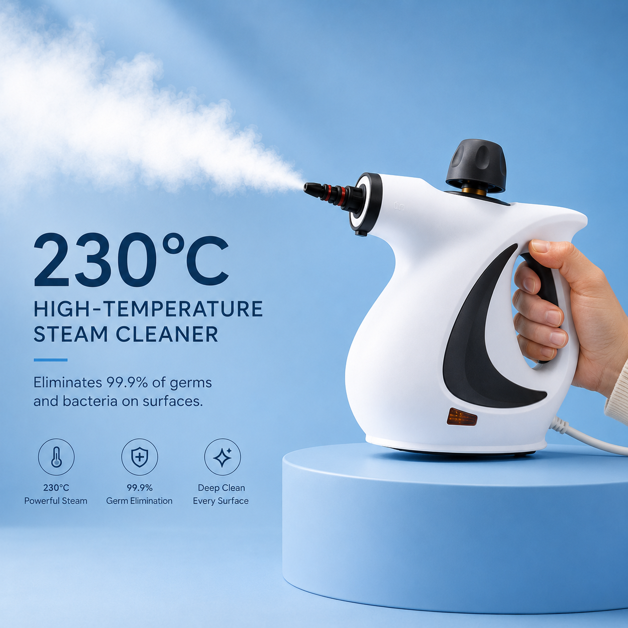 RooClean SteamPro handheld steam cleaner for removing grease, grime and bacteria from kitchens, bathrooms, tiles and sealed hard surfaces.